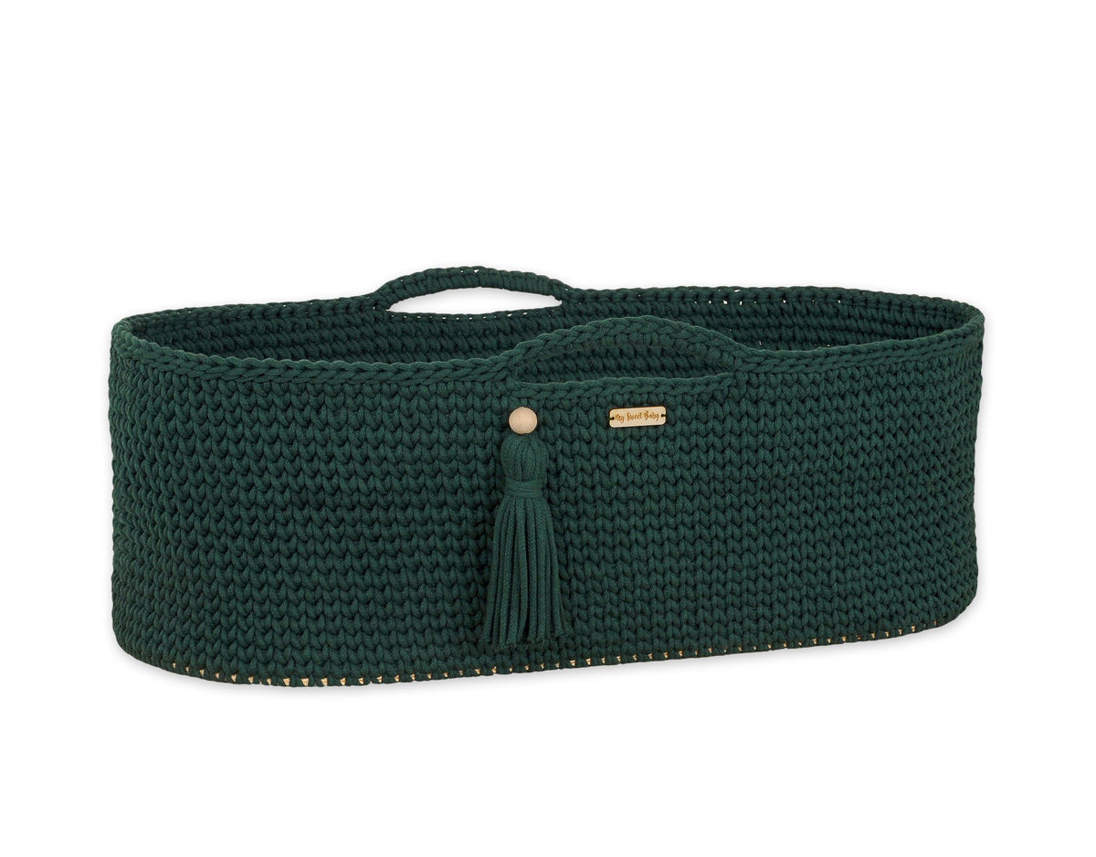 Moses basket BOHO Handmade cotton with mattress - bottle green