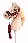 Set for Hobby Horse: the halter A3 with black furry + Tether made of cord - black-burgundy