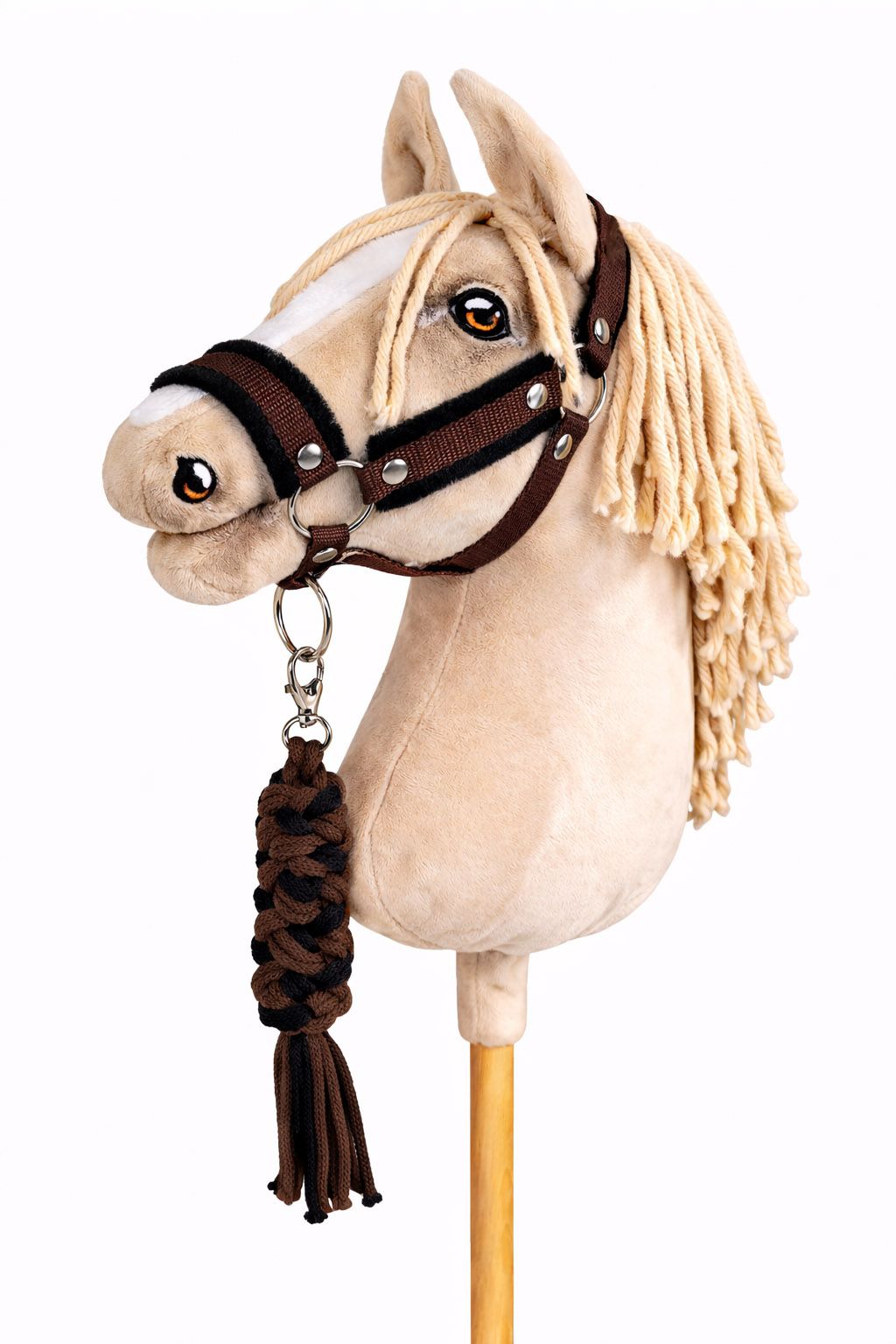 Set for Hobby Horse: the halter A3 with black furry + Tether made of cord - black-brown