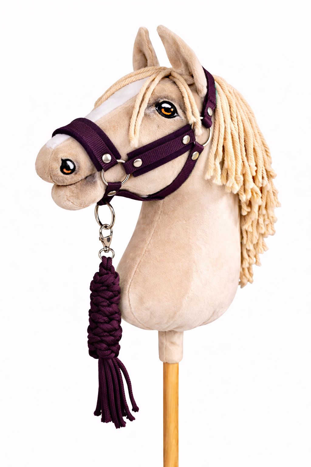 Set for Hobby Horse: the halter A3 with black furry + Tether made of cord - black-plum