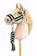 Set for Hobby Horse: the halter A3 with black furry + Tether made of cord - black-sage