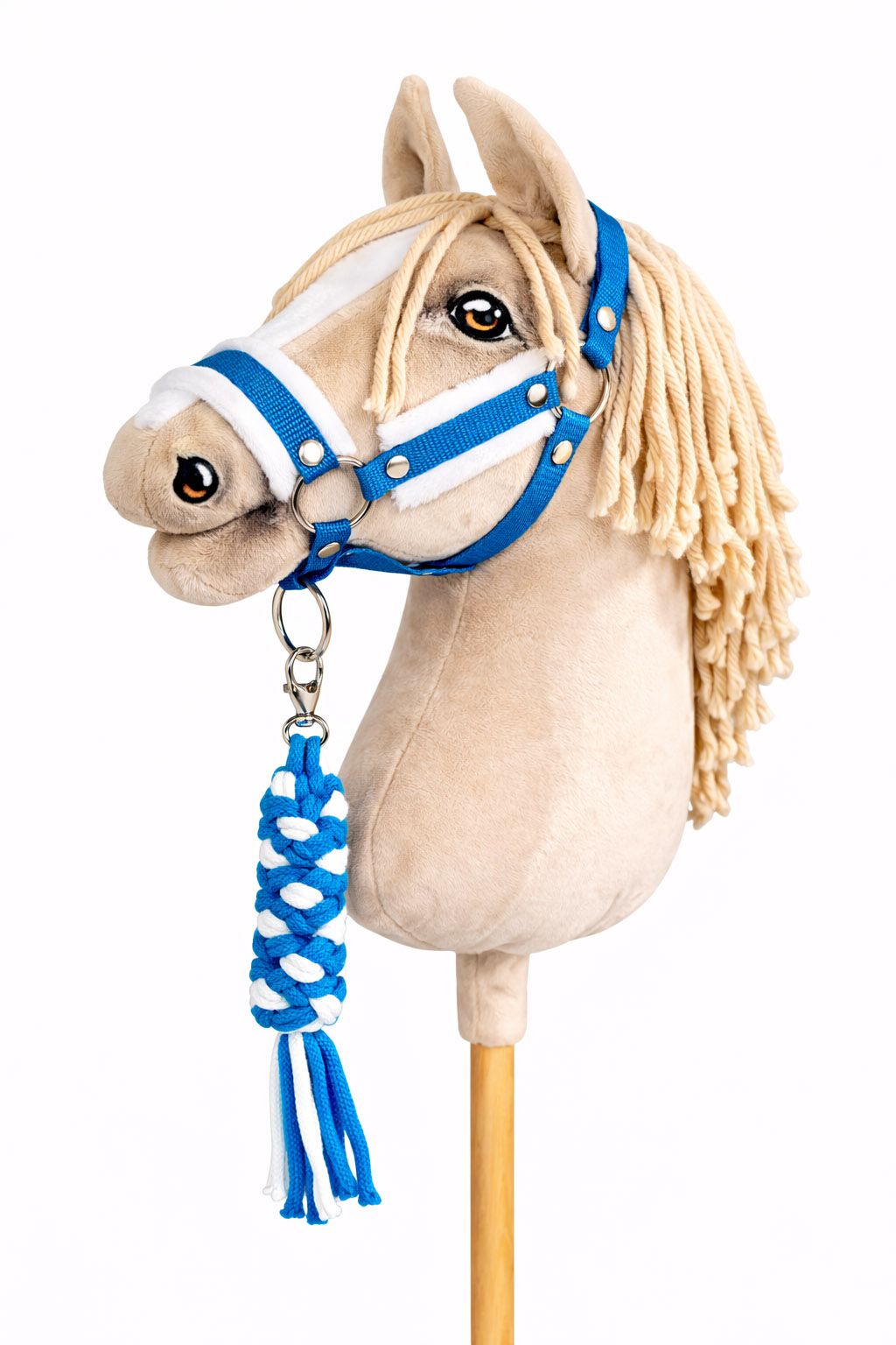Set for Hobby Horse: the halter A3 with white furry + Tether made of cord - white-turquoise