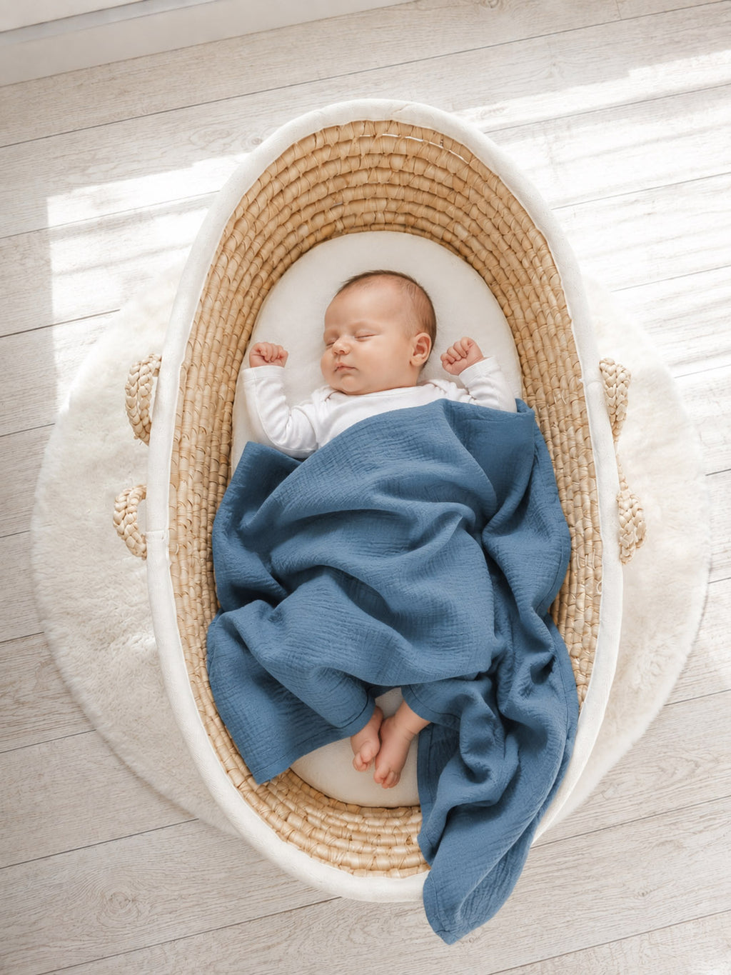 Muslin blanket for kids with tassels - pastel blue