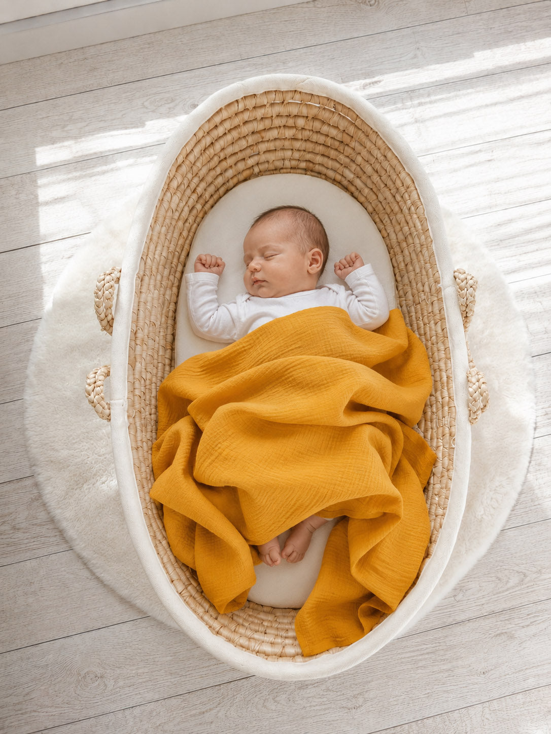 Muslin blanket for kids with tassels - honey yellow
