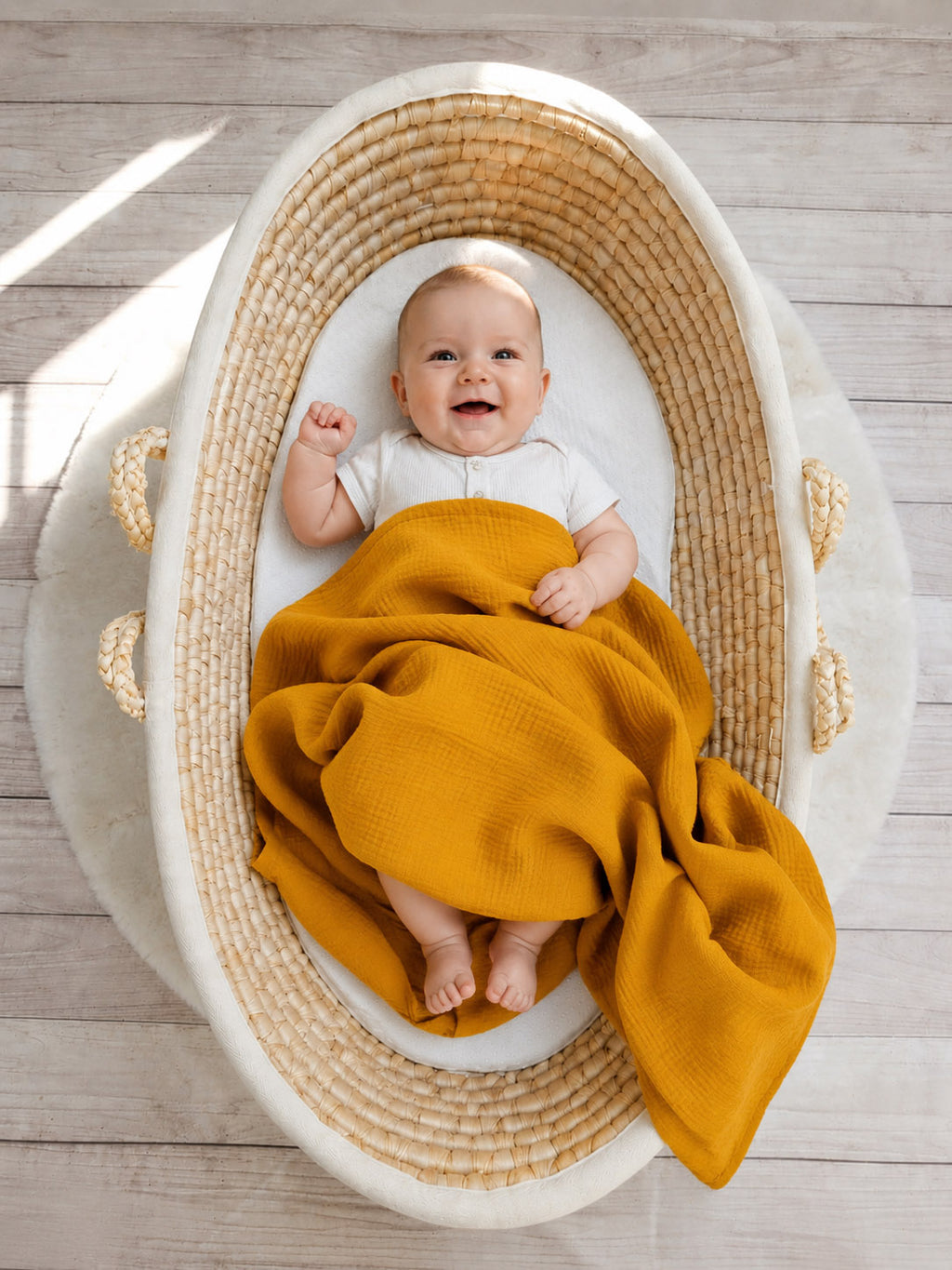 Muslin blanket for kids with tassels - honey yellow