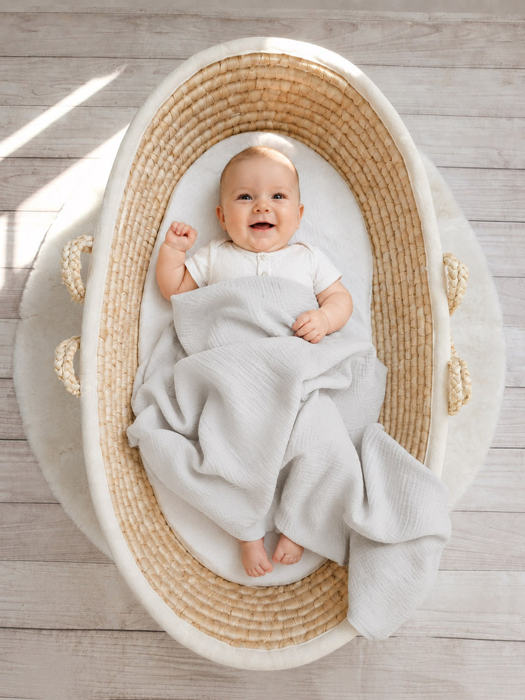 Muslin blanket for kids with tassels - grey