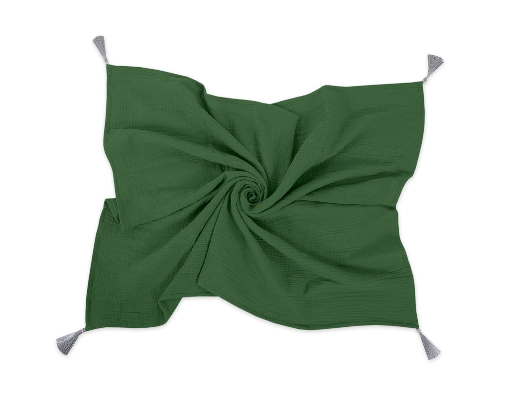 Muslin blanket for kids with tassels - forest green