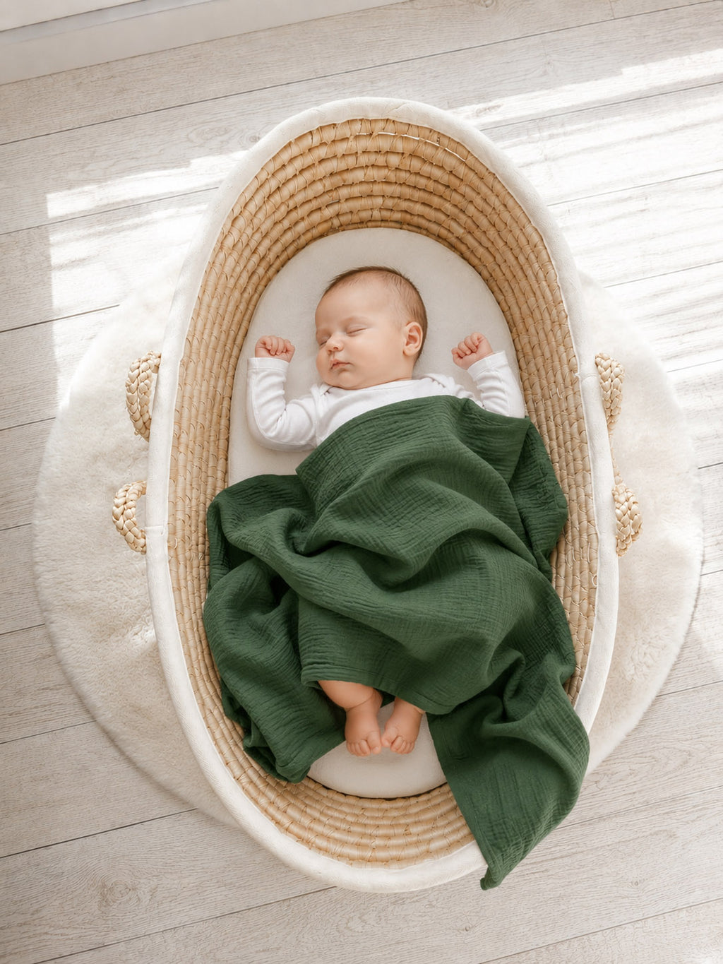 Muslin blanket for kids with tassels - forest green