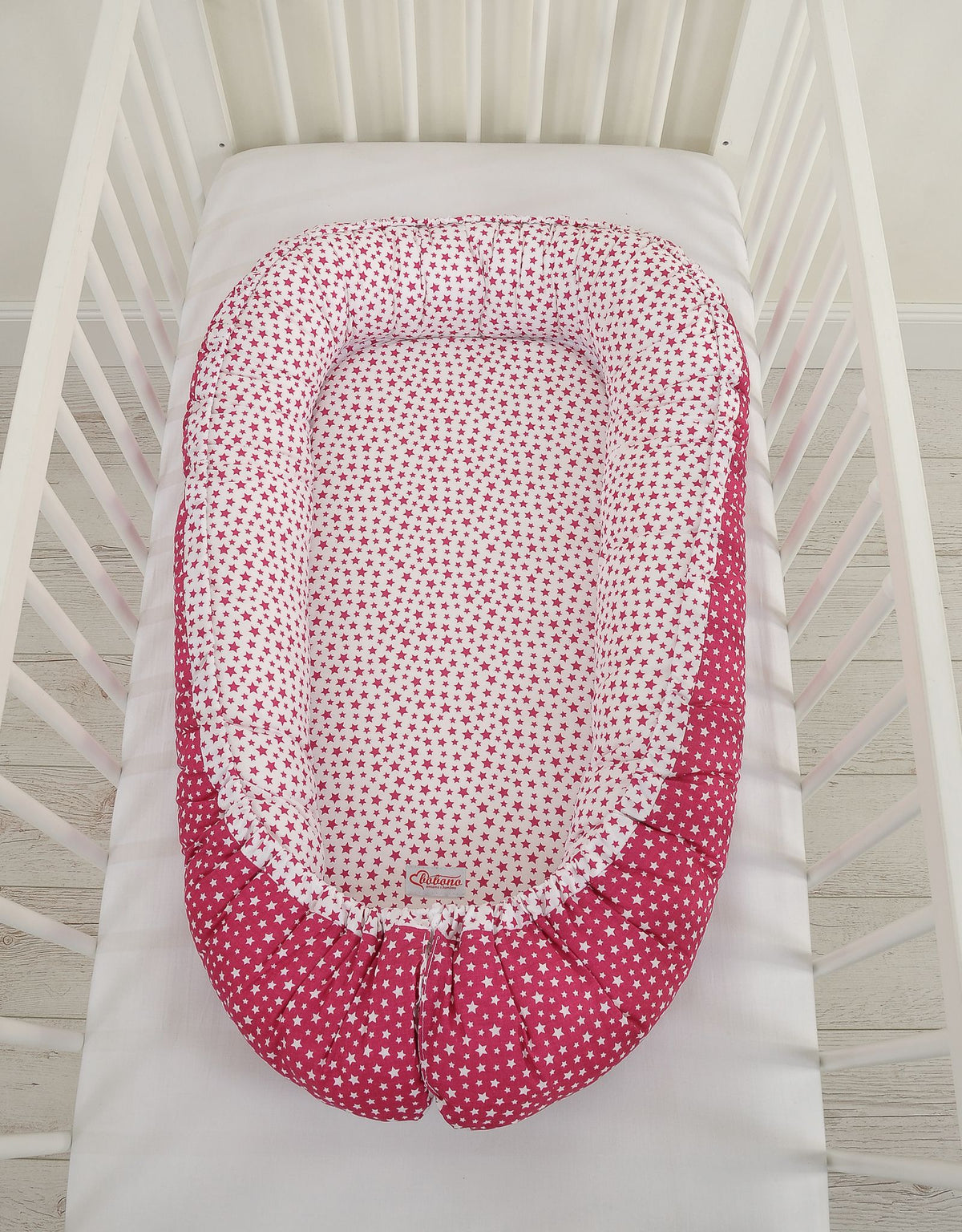 Baby nest double-sided Premium Cocoon for infants BOBONO- wine red stars