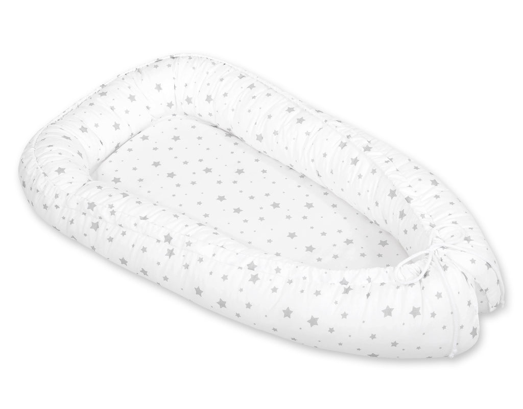 Baby nest double-sided Premium Cocoon for infants BOBONO- mini gray stars