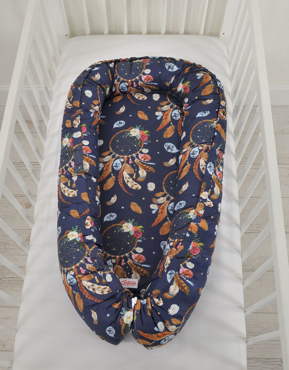 Baby nest double-sided Premium Cocoon for infants BOBONO- dream catchers dark blue