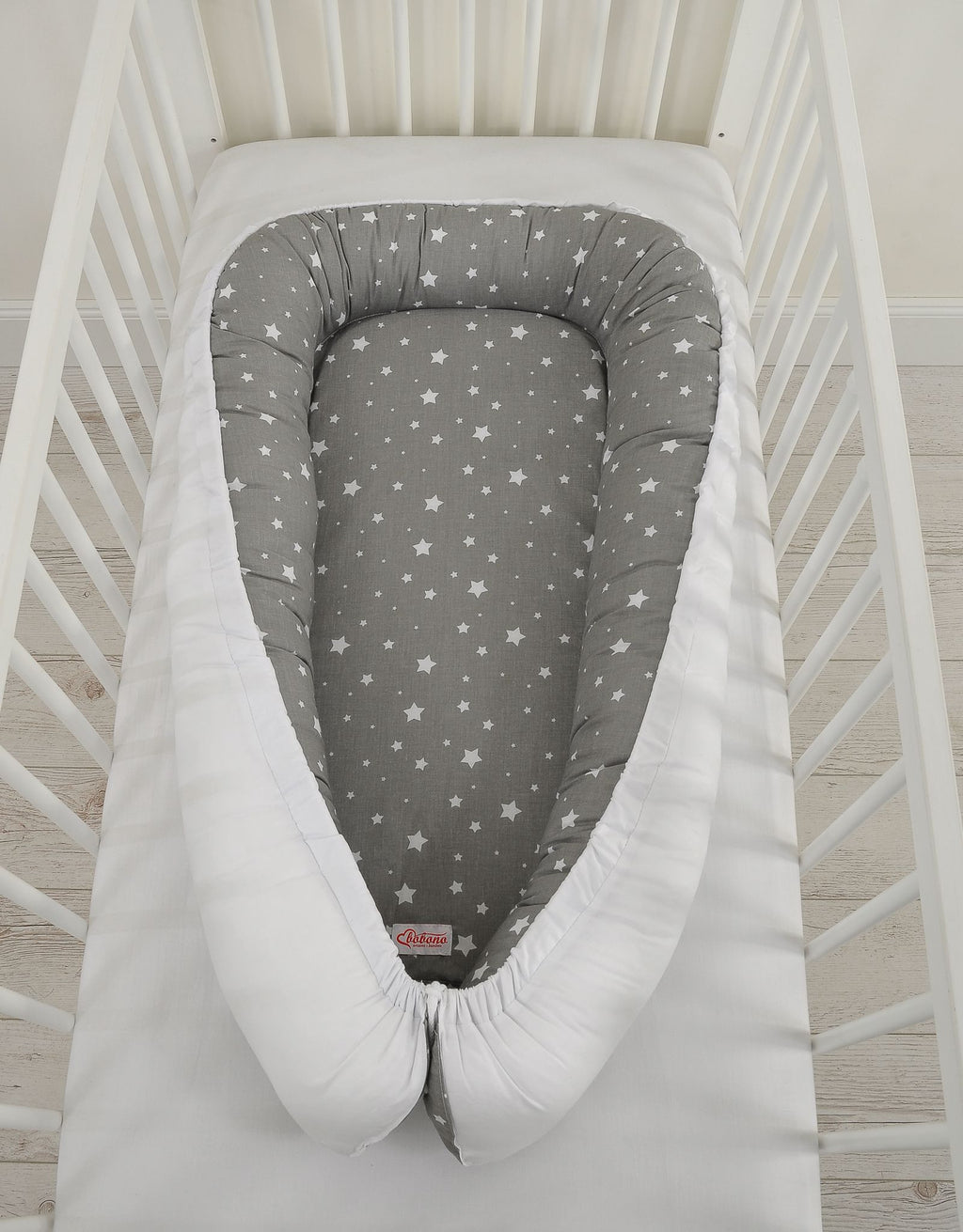 Baby nest double-sided Premium Cocoon for infants BOBONO- mini stars white/ white