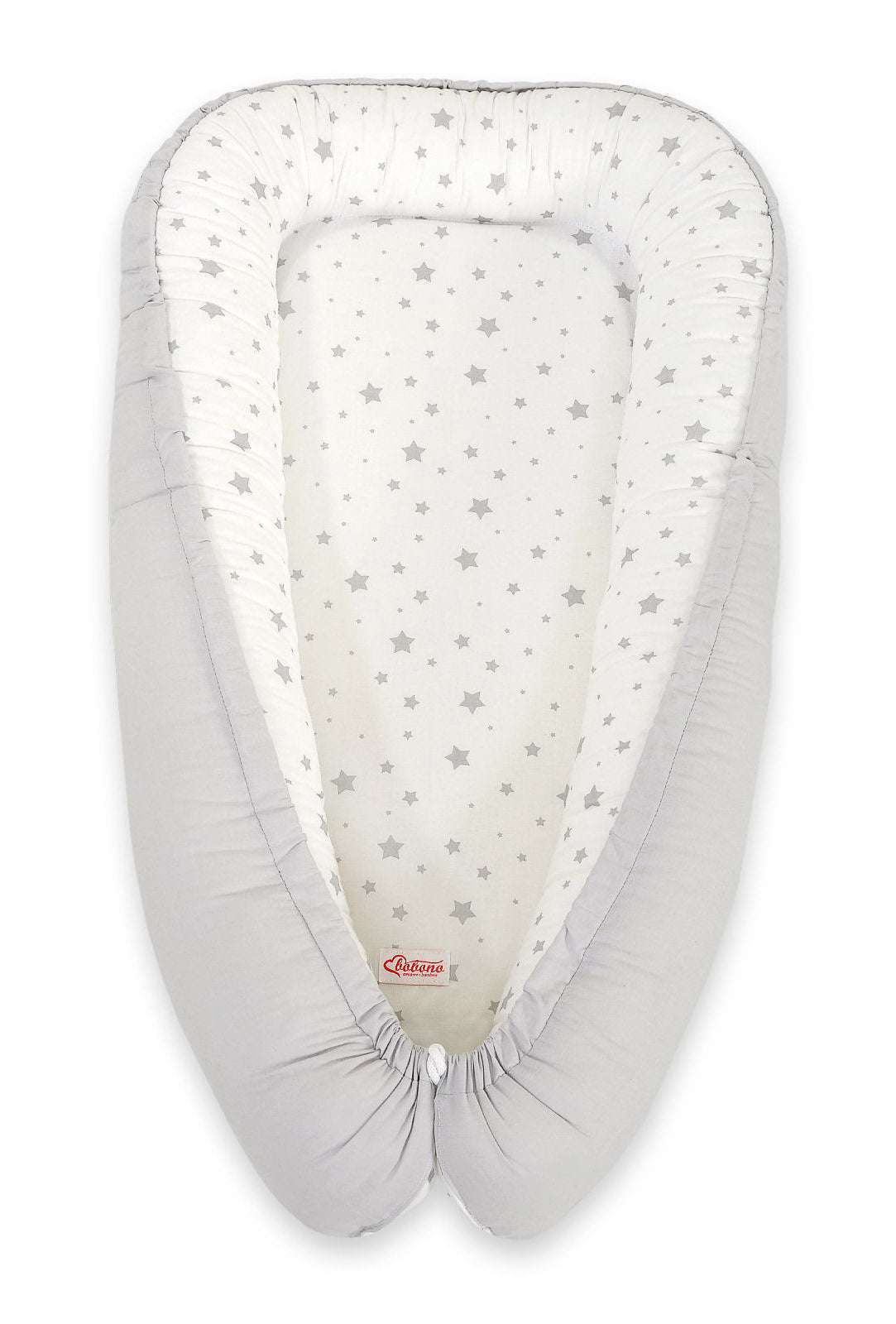 Baby nest double-sided Premium Cocoon for infants BOBONO- mini gray stars/ grey