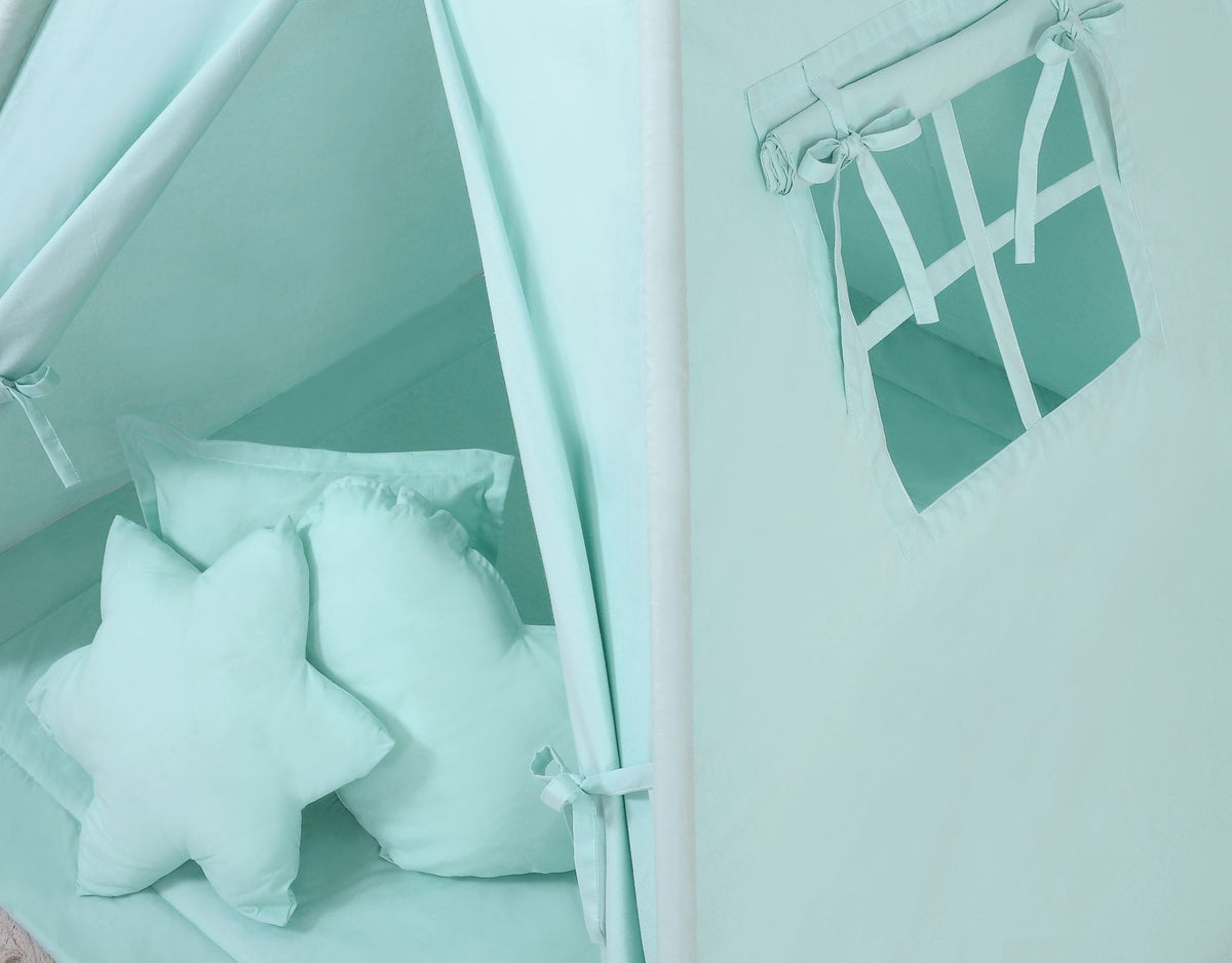 Teepee tent for kids + decorative feathers - mint