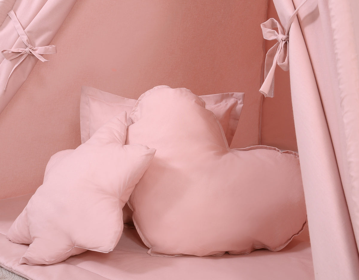 Teepee tent for kids + playmat + pillows + decorative feathers - pastel pink