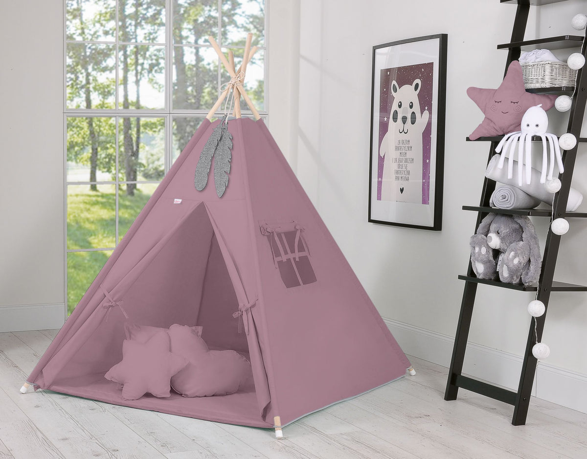 Teepee tent for kids + decorative feathers - pastel violet