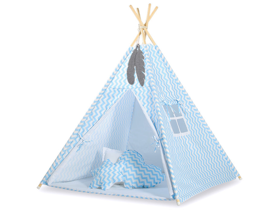 Double-sided teepee playmat with filling - Chevron blue
