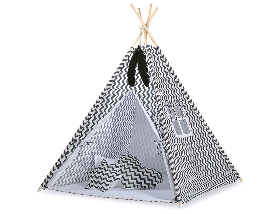 Teepee tent for kids + decorative feathers - Chevron black