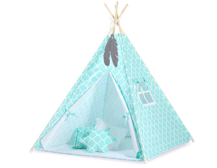 Teepee tent for kids + decorative feathers - Marocco mint