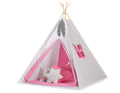 Teepee tent for kids +play mat + decorative feathers - Grey checkered-pink