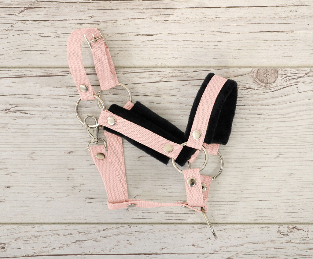 The adjustable halter for Hobby Horse A3 - powder pink with black furry