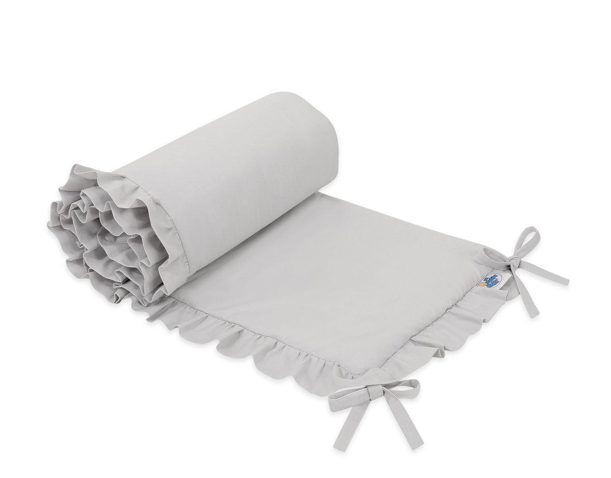 Universal baby bed bumper with frill - grey