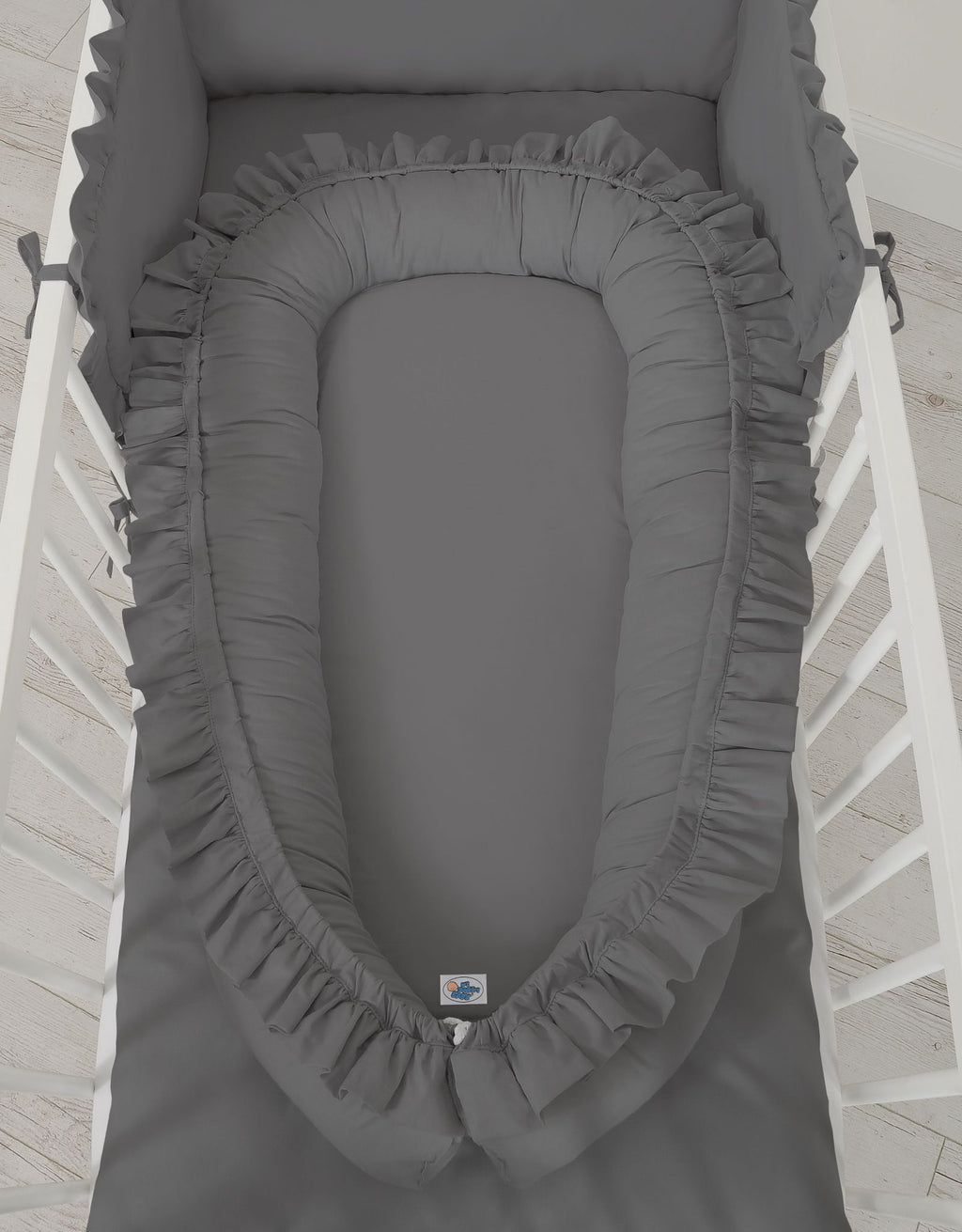 Baby nest Premium Cocoon for infants with a ruffle MY SWEET BABY- anthracite