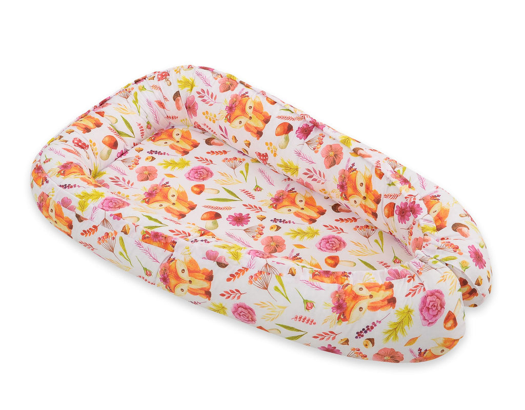 Baby nest double-sided Premium Cocoon for infants BOBONO- fox in a wreath