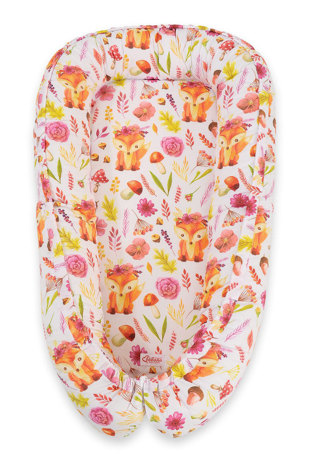 Baby nest double-sided Premium Cocoon for infants BOBONO- fox in a wreath