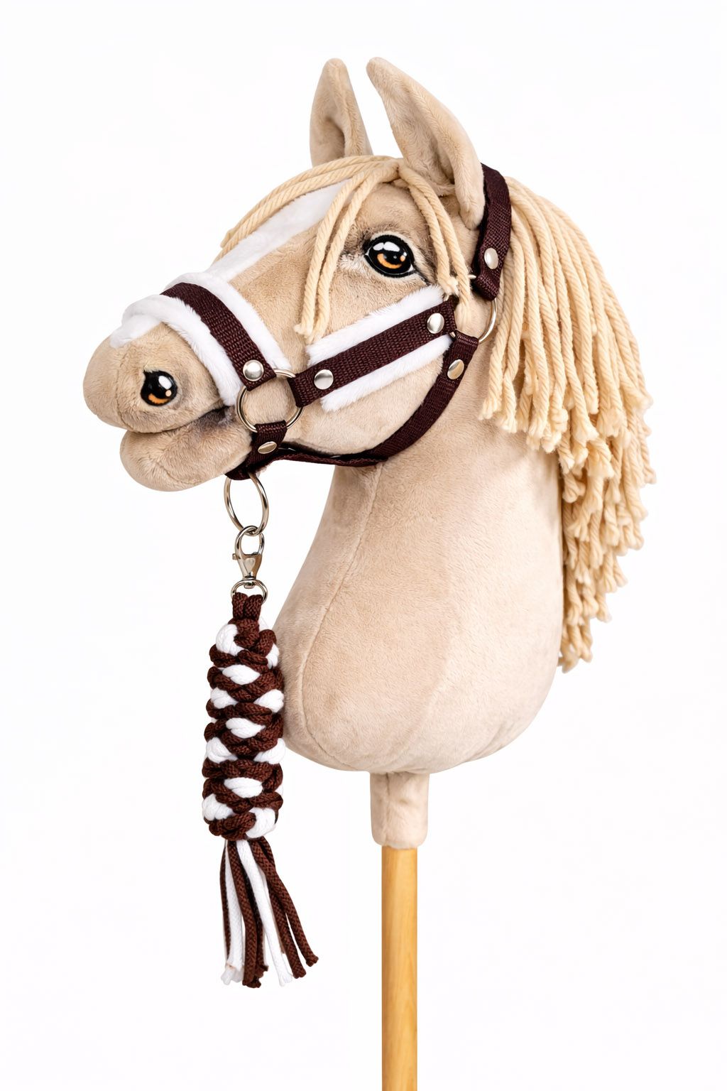Set for Hobby Horse: the halter A3 with white furry + Tether made of cord - white-brown