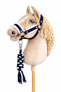 Set for Hobby Horse: the halter A3 with white furry + Tether made of cord - white-navy blue