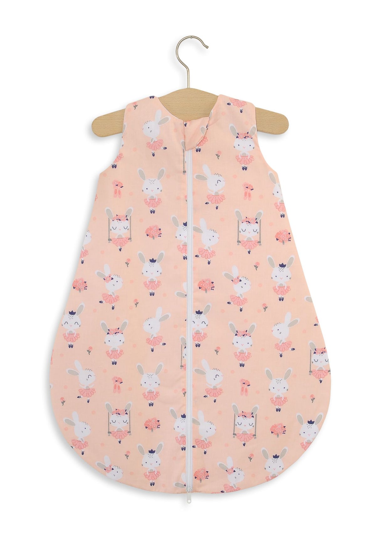 Cotton baby sleeping bag S 0-6 months for summer TOG 1.0 - ballerina bunnies in pink