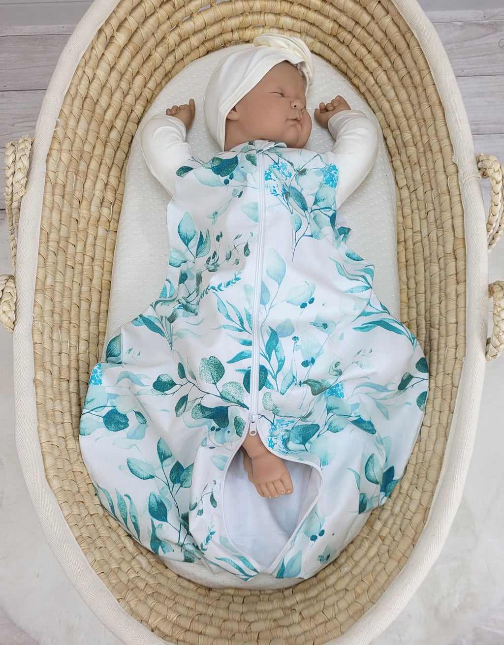 Cotton baby sleeping bag S 0-6 months for summer TOG 1.0 - eucaliptus mint