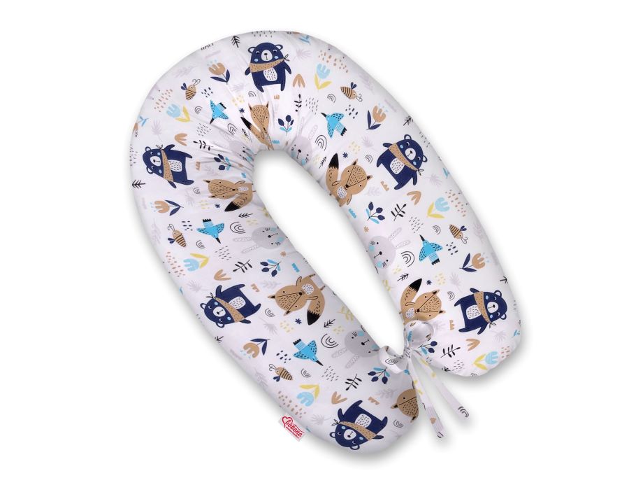 Cotton pillowcase for pregnancy pillow Longer - Navy blue bears