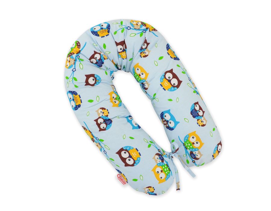 Cotton pillowcase for pregnancy pillow Longer - Owls on blue