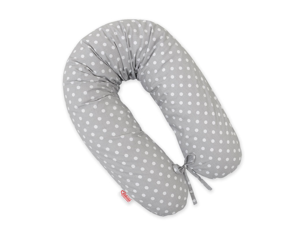 Cotton pillowcase for pregnancy pillow Longer - White polka dots on grey