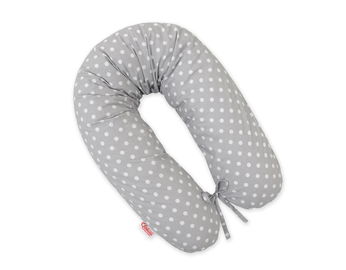 Cotton pillowcase for pregnancy pillow Longer - White polka dots on grey