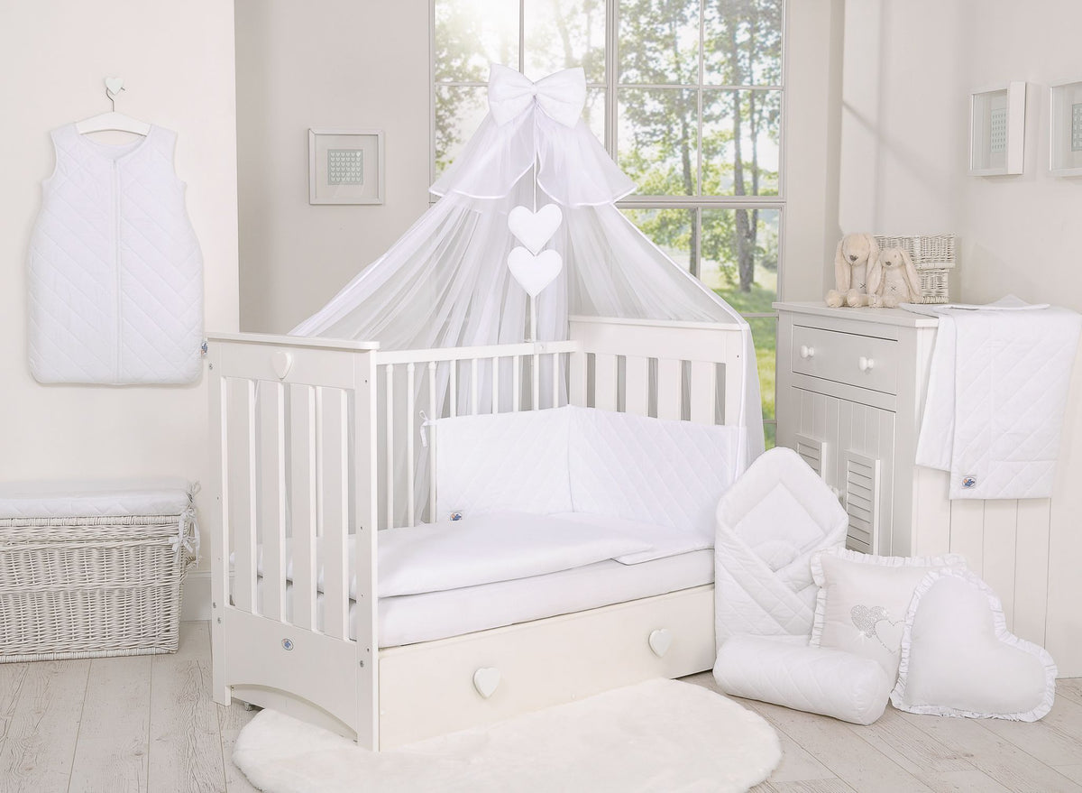 Wooden baby cot 120x60cm Lorenzo III white, with teething rail