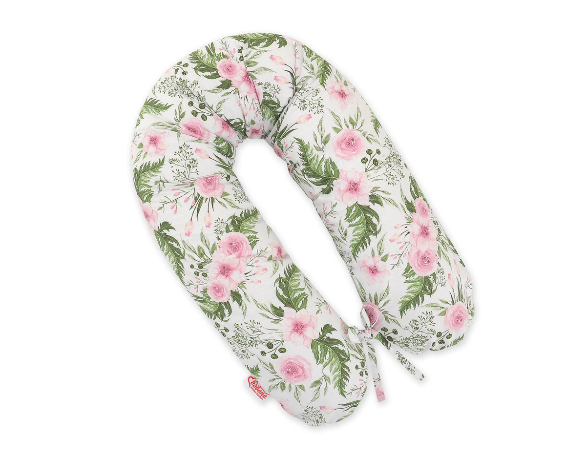 Pregnancy pillow- Longer, removable pillowcase - Pink peonies