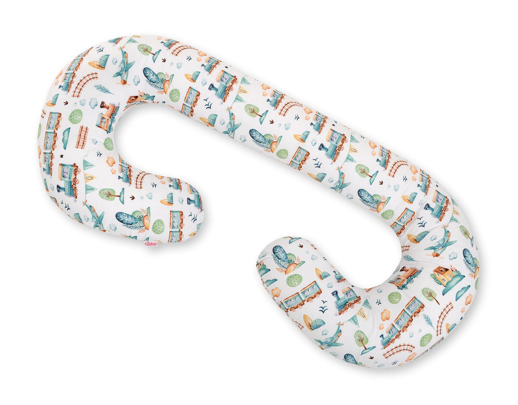 Cotton pillowcase for pregnancy Pillow C - turquoise train