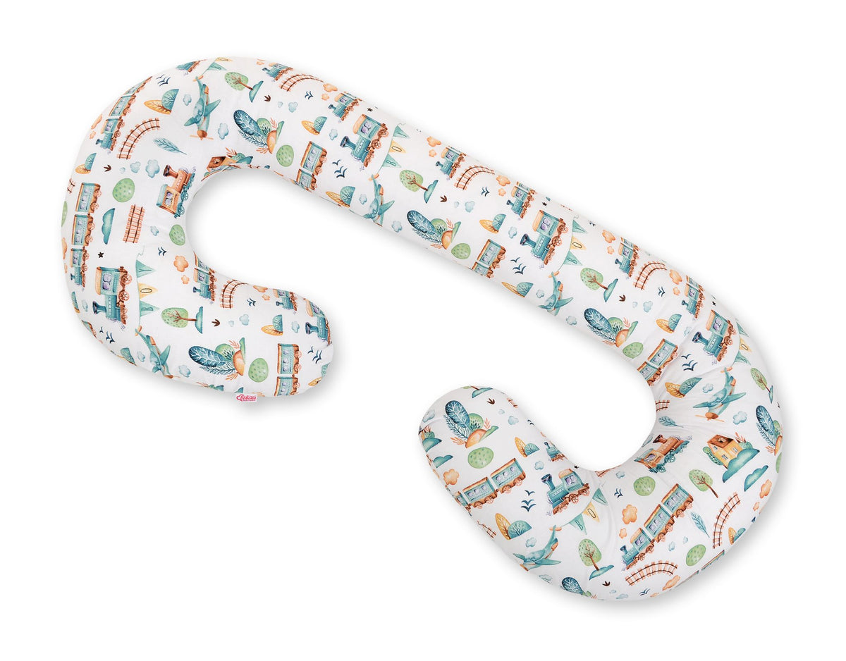 Cotton pillowcase for pregnancy Pillow C - turquoise train