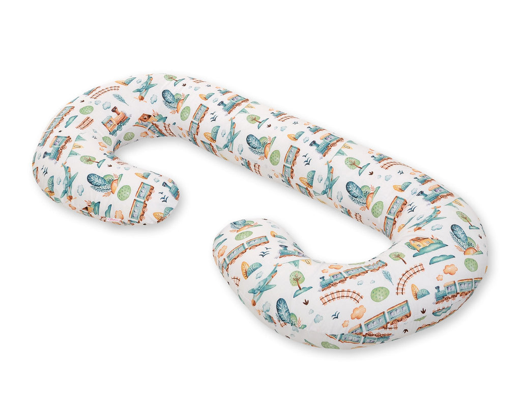 Cotton pillowcase for pregnancy Pillow C - turquoise train