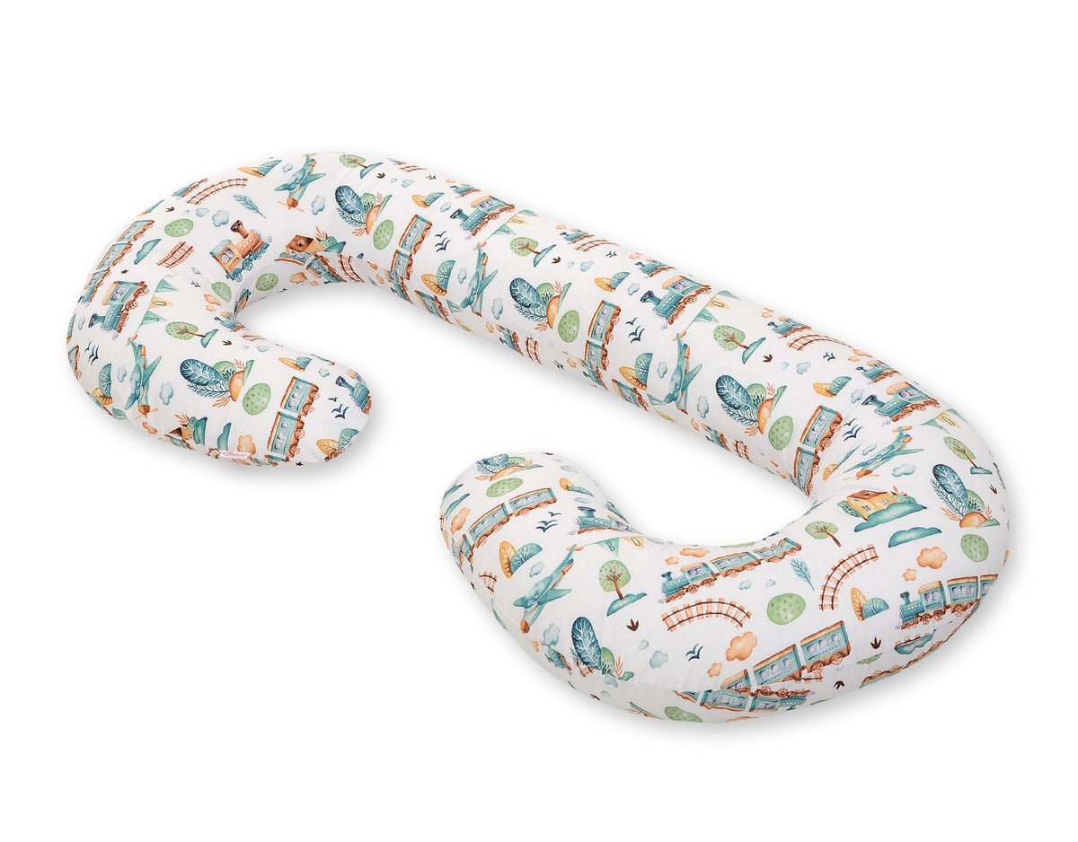 Cotton pillowcase for pregnancy Pillow C - turquoise train