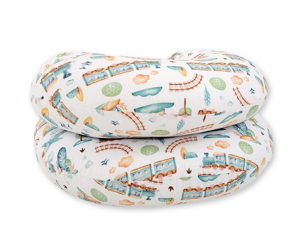 Cotton pillowcase for pregnancy Pillow C - turquoise train