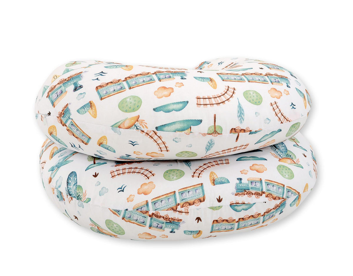 Cotton pillowcase for pregnancy Pillow C - turquoise train