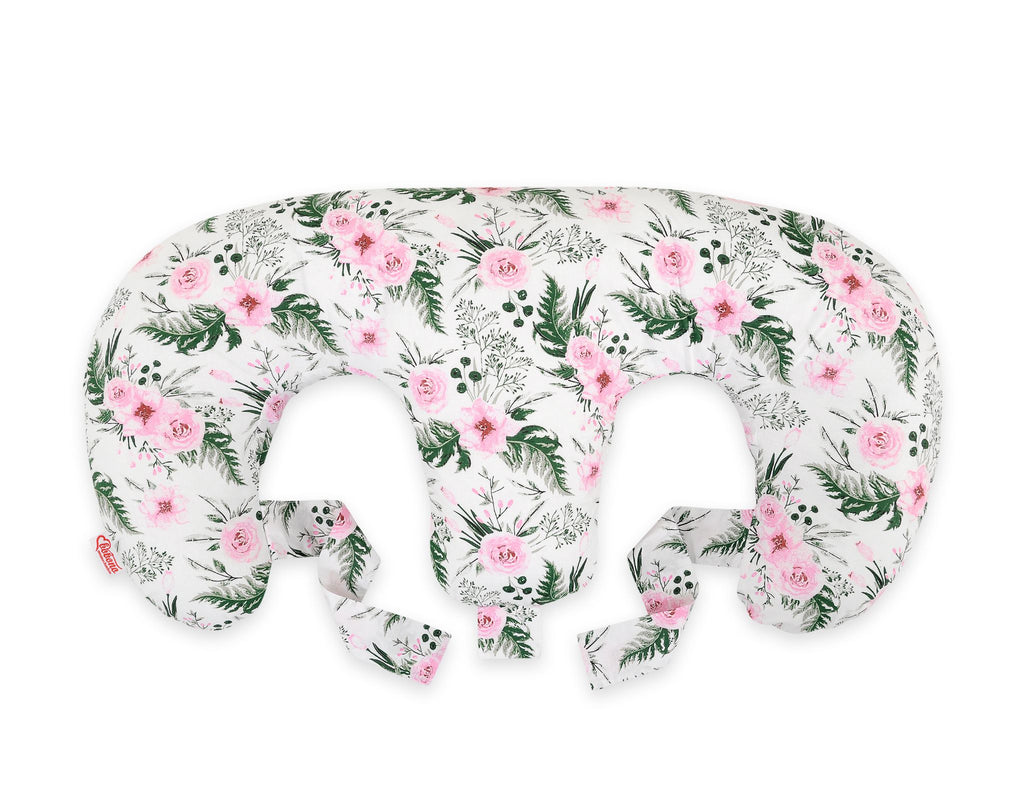 Twin nursing pillow, Breastfeeding Croissant Pillow, removable, Hands-Free Feeding-peony flower pink