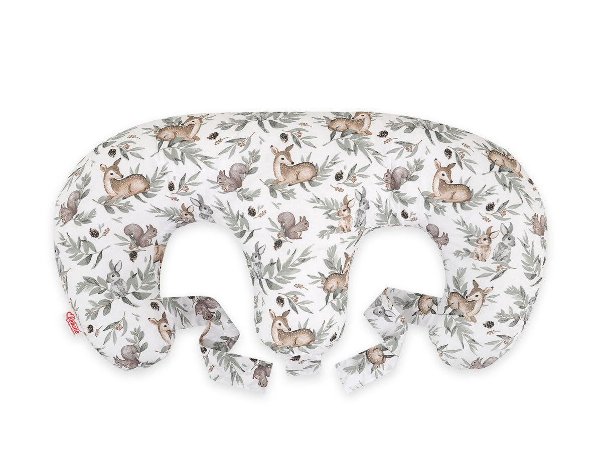 Twin nursing pillow, Breastfeeding Croissant Pillow, removable, Hands-Free Feeding- woodland olive