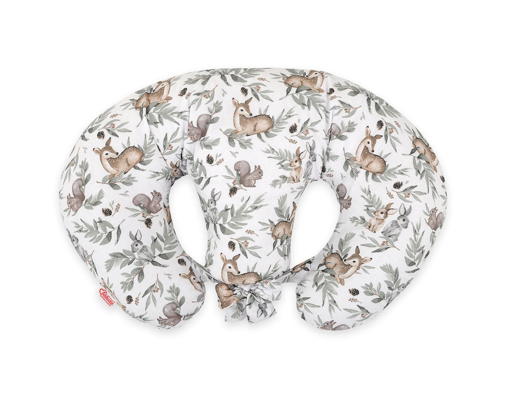 Twin nursing pillow, Breastfeeding Croissant Pillow, removable, Hands-Free Feeding- woodland olive