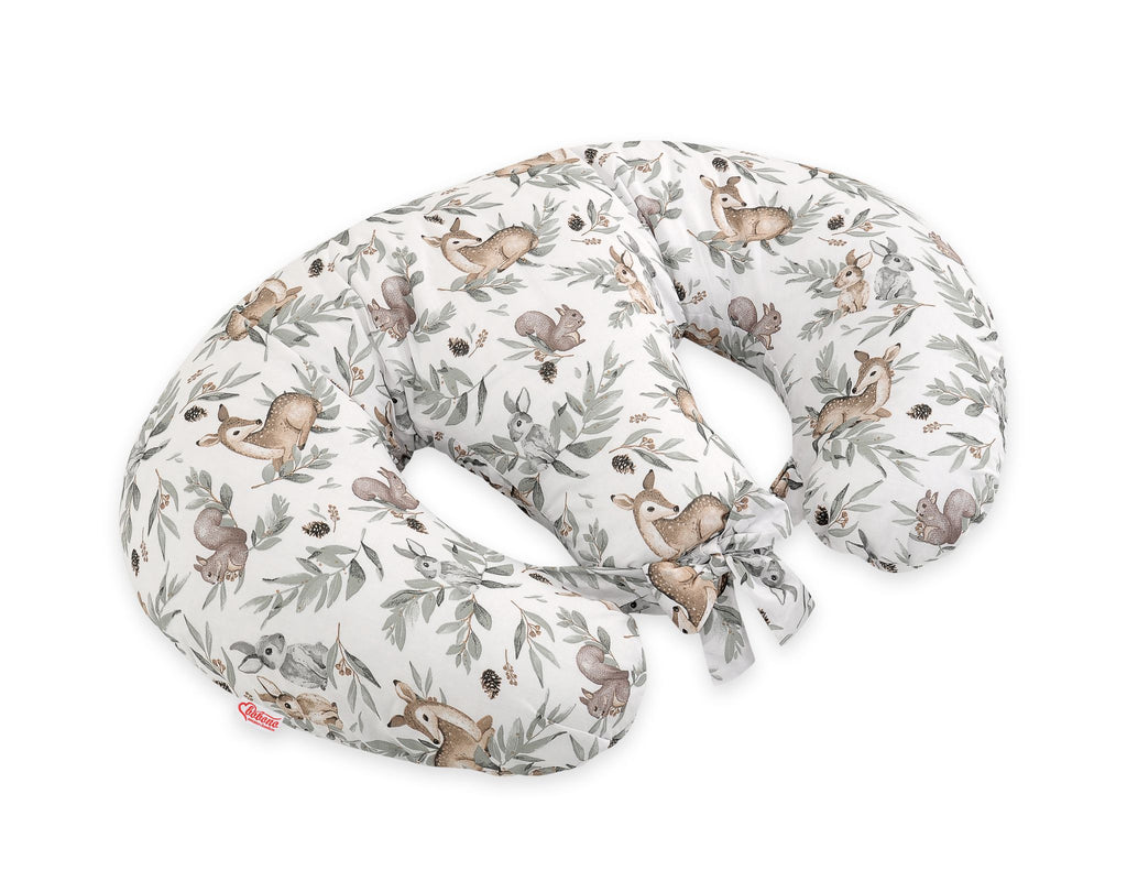 Twin nursing pillow, Breastfeeding Croissant Pillow, removable, Hands-Free Feeding- woodland olive