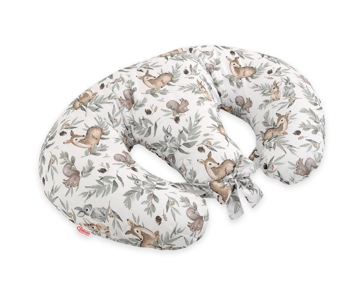 Twin nursing pillow, Breastfeeding Croissant Pillow, removable, Hands-Free Feeding- woodland olive